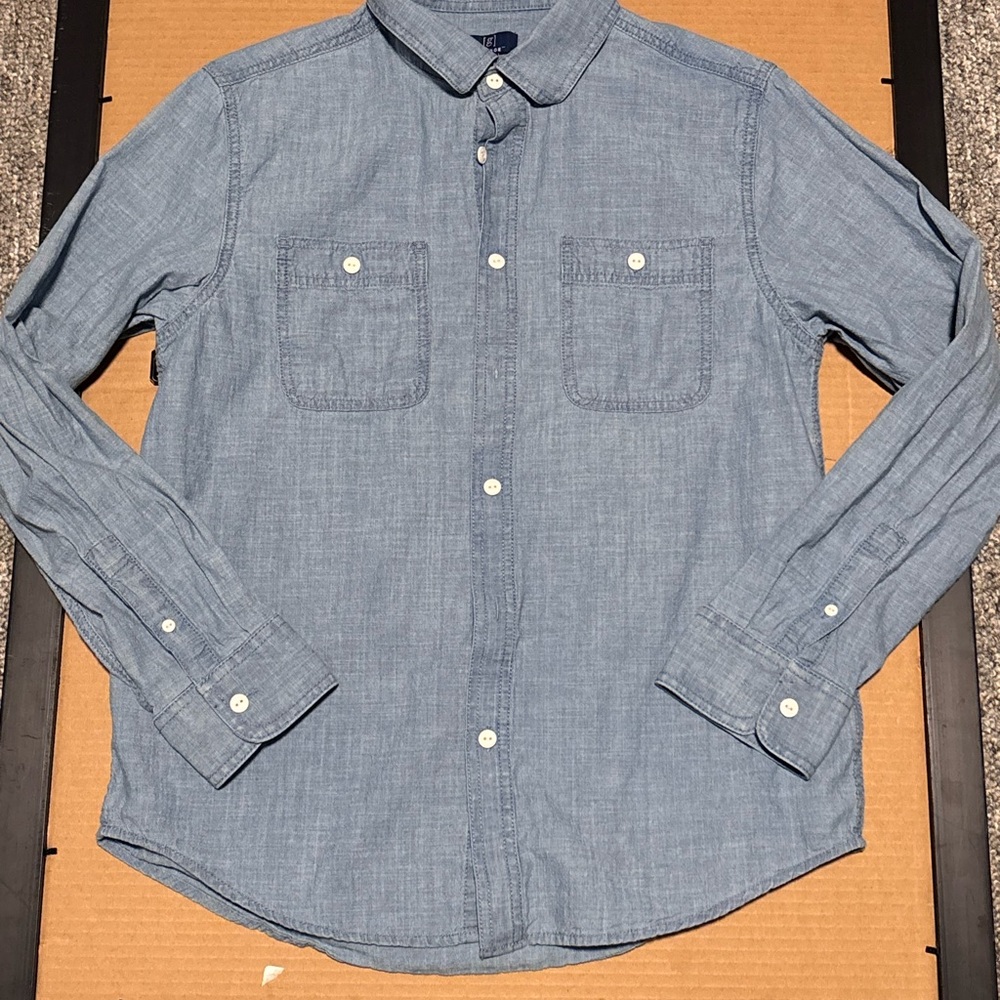 Denim Shirt Men’s L Blue Long Sleeve Button Up Pocket by George Casual Work